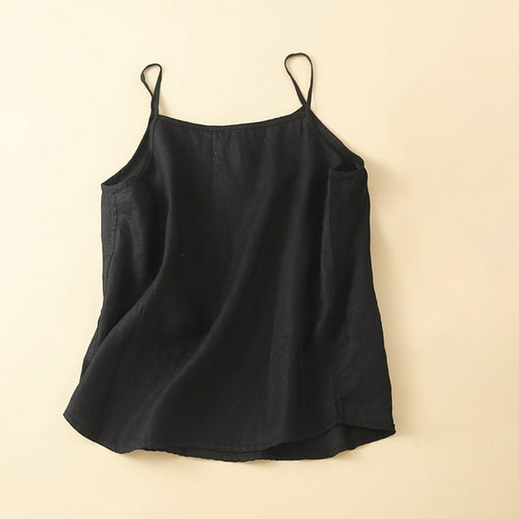 TMOYZQ Linen Tank Top for Women Cotton Linen Adjustable Strap Camisole Scoop Neck Sleeveless Cami Shirt Loose Fit Lightweight Summer Top
