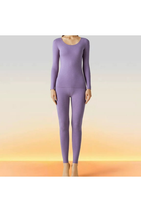 Long Johns for Women Winter Fleece Thermal Underwear SuitS Seamless Warm 2 Piece Outfits Fall Long Sleeve Crewneck Underscrubs with Leggings Set