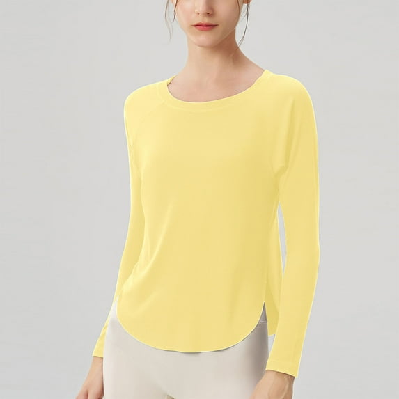 TMOYZQ Long Sleeve Workout Tops for Women Crewneck Yoga Shirts Lightweight Athletic Gym Running Sport Casual T-Shirt
