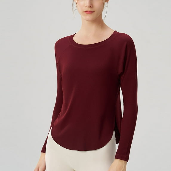 TMOYZQ Long Sleeve Workout Tops for Women Crewneck Yoga Shirts Lightweight Athletic Gym Running Sport Casual T-Shirt