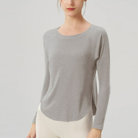 TMOYZQ Long Sleeve Workout Tops for Women Crewneck Yoga Shirts Lightweight Athletic Gym Running Sport Casual T-Shirt