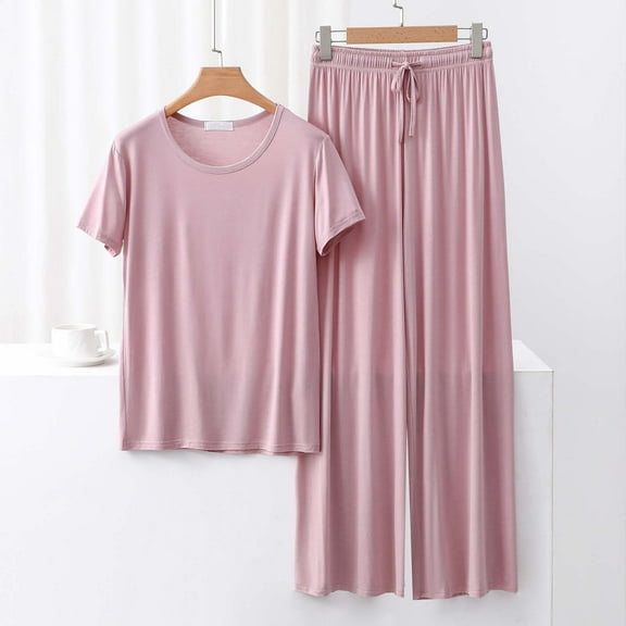 TMOYZQ Lounge Set for Women Travel Outfits 2 Piece Sets Short Sleeve Sweater Top Wide Leg Long Pants Loungewear