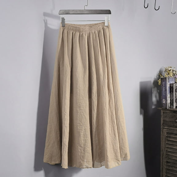 TMOYZQ Maxi Skirts for Women Cotton Linen Bohemian Long Skirt Two Layer Swing A-Line Flowy Skirts Casual Loose Beach Vacation Skirts