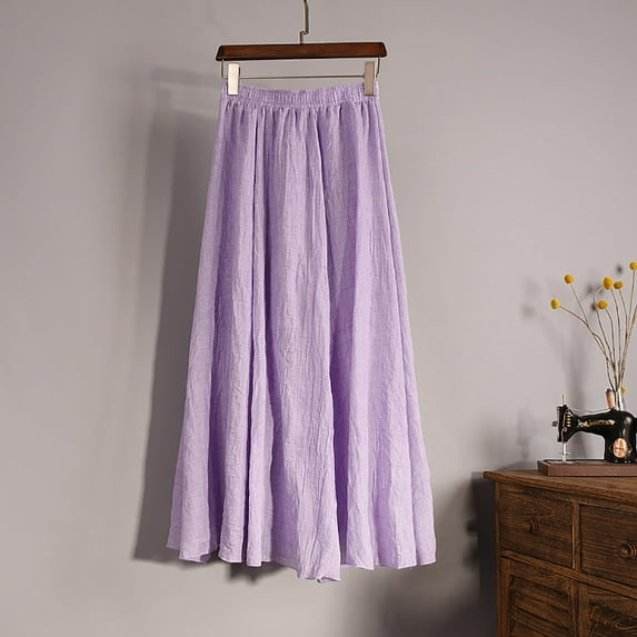 TMOYZQ Maxi Skirts for Women Cotton Linen Bohemian Long Skirt Two Layer Swing A-Line Flowy Skirts Casual Loose Beach Vacation Skirts