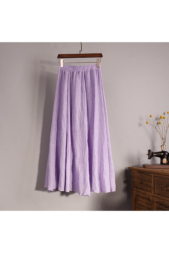 Maxi Skirts for Women Cotton Linen Bohemian Long Skirt Two Layer Swing A-Line Flowy Skirts Casual Loose Beach Vacation Skirts