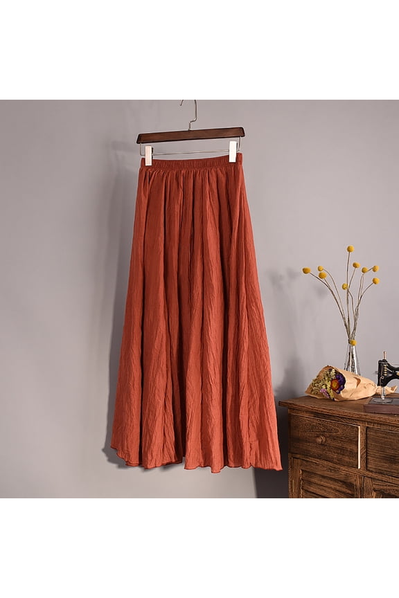Maxi Skirts for Women Cotton Linen Bohemian Long Skirt Two Layer Swing A-Line Flowy Skirts Casual Loose Beach Vacation Skirts