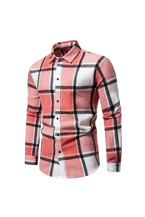 Men' Plaid Dress Shirt, Classic Long Sleeve Button Down Business Work Casual Slim Fit Plain Flannel Shirts for Men