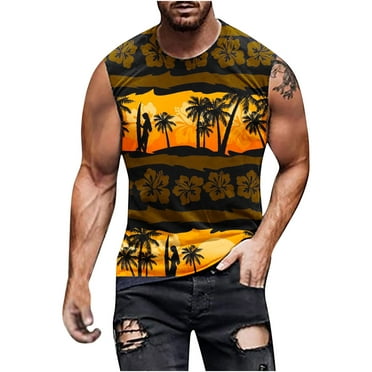 TMOYZQ Men Plus Size Graphic Tank Tops, Sleeveless Summer Beach Quick Dry Hawaiian Tank Tops Soft Gym Athletic Workout Muscle Tee Shirts Casual Crewneck Loose T Shirts