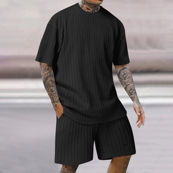 TMOYZQ Men's 2 Piece Outfits Short Sleeve Crewneck Summer T Shirt and Drawstring Casual Track Shorts Sets