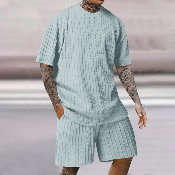 TMOYZQ Men's 2 Piece Outfits Short Sleeve Crewneck Summer T Shirt and Drawstring Casual Track Shorts Sets
