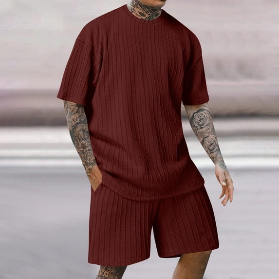TMOYZQ Men's 2 Piece Outfits Short Sleeve Crewneck Summer T Shirt and Drawstring Casual Track Shorts Sets