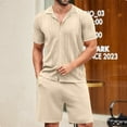 thumbnail image 1 of TMOYZQ Men's 2 Piece Outfits Summer Casual Knit Golf Button Down Shirt and Shorts Set Texture Beach Short Sleeve Tracksuit, 1 of 6