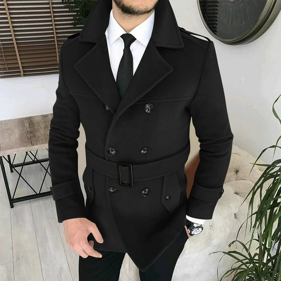 TMOYZQ Men's Classic Pea Coat Notched Collar Double Breasted Slim Fit Jackets Casual Winter Warm Heavyweight Trench Overcoat on Clearance