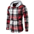 thumbnail image 1 of TMOYZQ Men's Classic Plaid Drawstring Hoodie Jacket Long Sleeve Button Down Lightweight Flannel Shirts Casual Hooded Plaid Shirts, 1 of 1