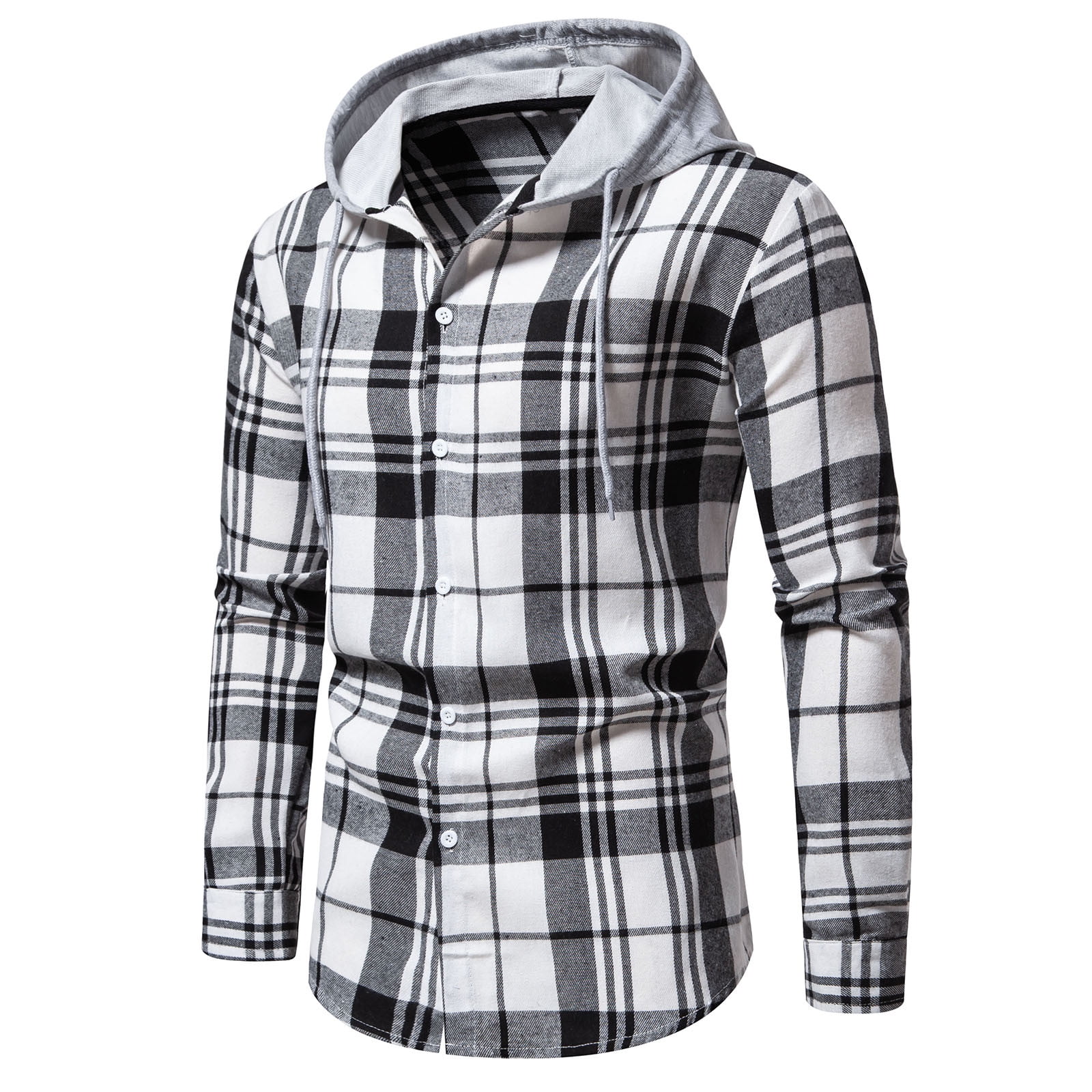 Men Plaid Long-sleeved Hooded Jacket