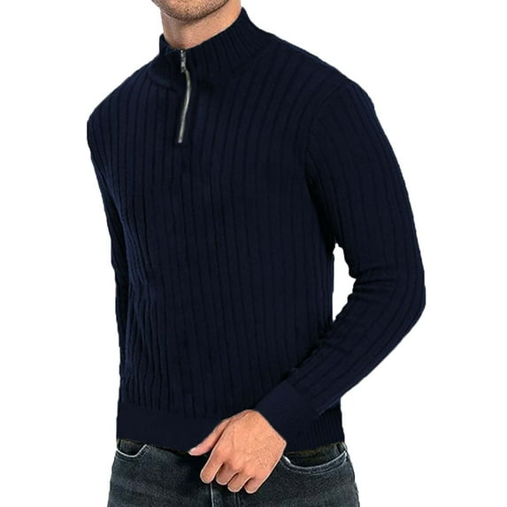 TMOYZQ Men's Crewneck Sweaters Fashion Quarter-Zip Turtleneck Pullover Jumpers Slim Fit Solid Long Sleeve Ribbed Pullover Sweater