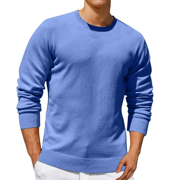 TMOYZQ Men's Crewneck Sweaters Lightweight Solid Color Long Sleeve Knitted Pullover Sweaters Fall Winter Warm Sweatshirt with Ribbing Edge