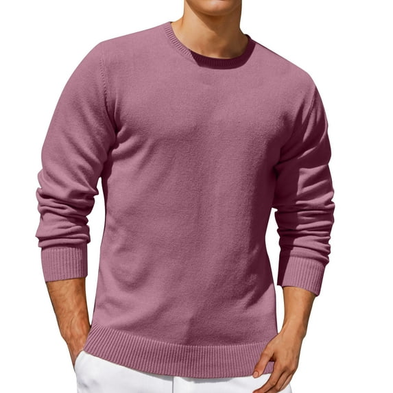 TMOYZQ Men's Crewneck Sweaters Lightweight Solid Color Long Sleeve Knitted Pullover Sweaters Fall Winter Warm Sweatshirt with Ribbing Edge