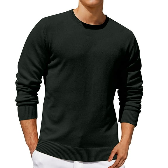 TMOYZQ Men's Crewneck Sweaters Lightweight Solid Color Long Sleeve Knitted Pullover Sweaters Fall Winter Warm Sweatshirt with Ribbing Edge