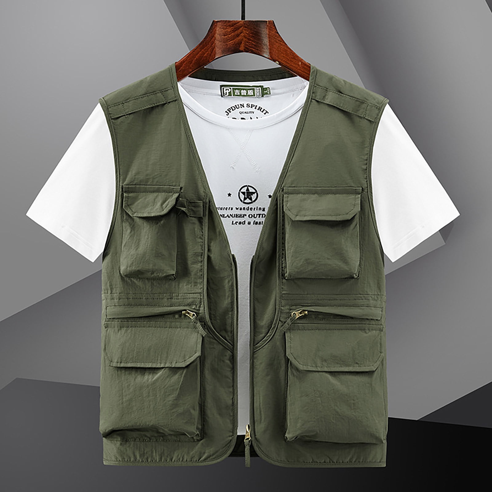 TMOYZQ Men s Fishing Vest Outdoor Work Travel Photo Cargo Vest Jacket with Multi Pockets Casual Quick Dry Lightweight Breathable Waistcoat Jacket Walmart
