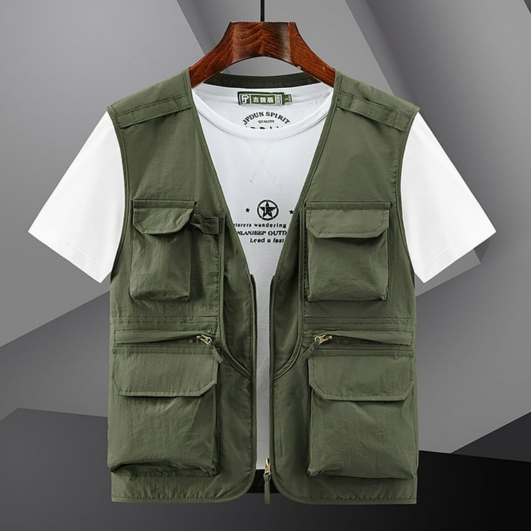 TMOYZQ Men s Fishing Vest Outdoor Work Travel Photo Cargo Vest Jacket with Multi Pockets Casual Quick Dry Lightweight Breathable Waistcoat Jacket Walmart