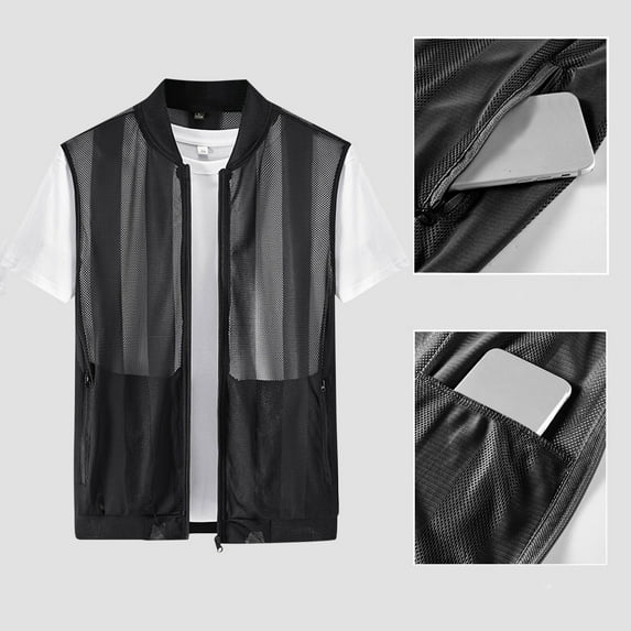 Cxenplz Men's Fishing Vest Summer Outdoor Mesh Work Journalist's Vest Jacket