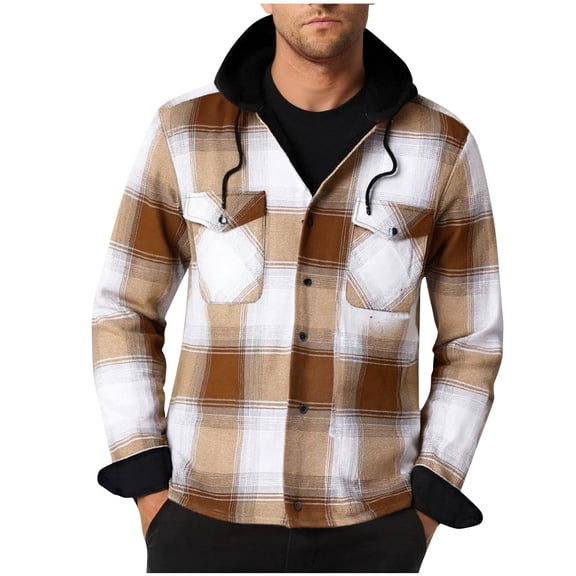 TMOYZQ Men's Flannel Shirt Plaid Zip Up Hoodie Long Sleeve Fall Lightweight Casual Fleece Lined Shirts Winter Warm Thick Jacket Tops with Pockets(Available in Big & Tall)