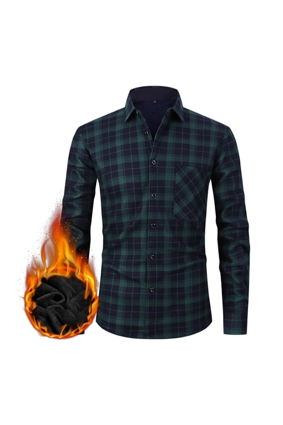 Men's Fleece Lined Plaid Flannel Shirts, Fall Winter Long Sleeve Button Down Slim Thick Warm Plaid Cardigan Jacket Coats with Pocket on Clearance