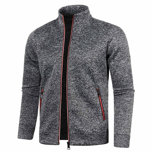 TMOYZQ Men's Full Zip Up Fleece Jacket Casual Long Sleeve Stand Collar Fall Cardigan Sweater Lightweight Sweatshirt Flannel Jacket with Zipper Pockets(Available in Big & Tall)