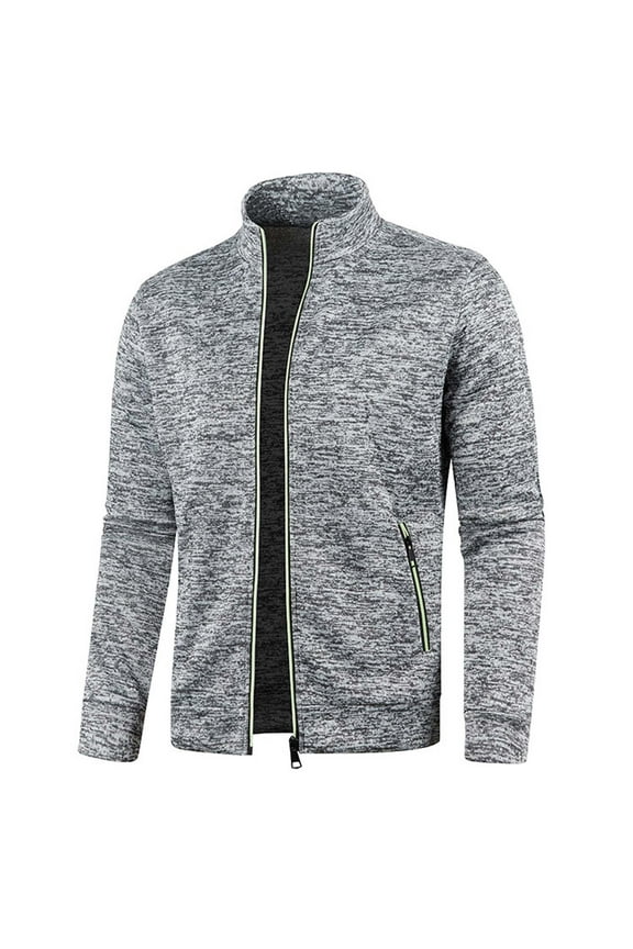 Men's Full Zip Up Fleece Jacket Casual Long Sleeve Stand Collar Fall Cardigan Sweater Lightweight Sweatshirt Flannel Jacket with Zipper Pockets(Available in Big & Tall)
