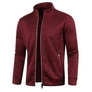 TMOYZQ Men's Full Zip Up Fleece Jacket Casual Long Sleeve Stand Collar Fall Cardigan Sweater Lightweight Sweatshirt Flannel Jacket with Zipper Pockets(Available in Big & Tall)