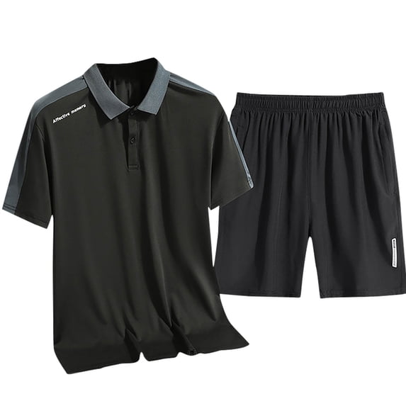 TMOYZQ Men's Golf Shirt and Shorts Set Quick Dry 2 Piece Outfits Fashion Summer Short Sleeve Suit Lightweight Athletics Beach Vacation Tracksuit Sets