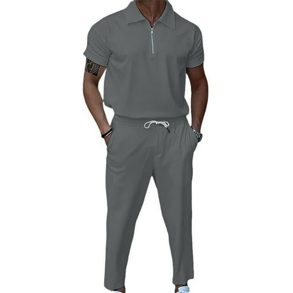 TMOYZQ Men's Golf Track Suit Sets 2 Piece Casual Athletic Jogging Outfits Fashion Short Sleeve Sweatsuit Comfy Sets