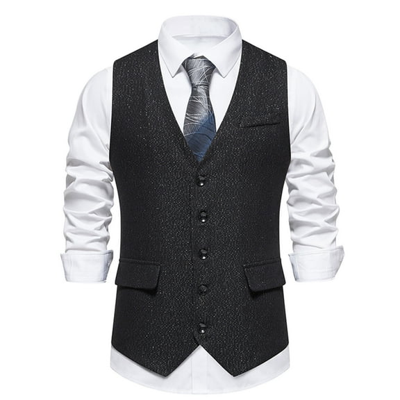 TMOYZQ Men's Herringbone Tweed Wool Formal Suit Vest Business Casual Retro Slim Waistcoat Vest Tuxedo Vests Wedding Prom Party Dress Vest with Pockets