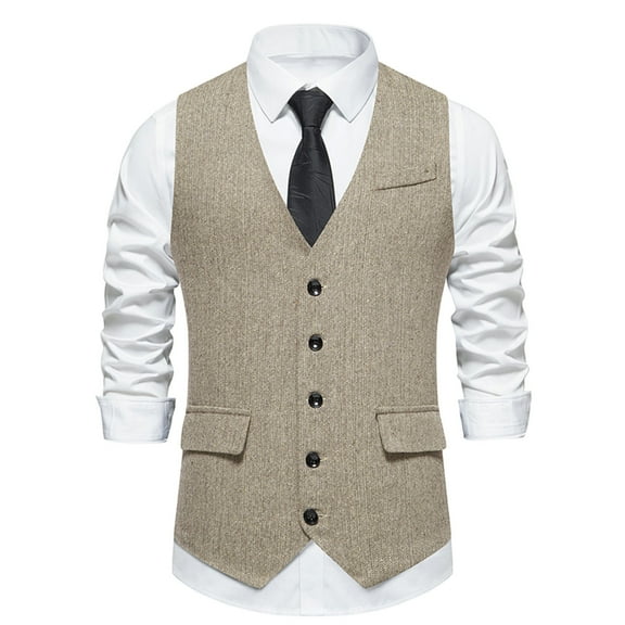 TMOYZQ Men's Herringbone Tweed Wool Formal Suit Vest Business Casual Retro Slim Waistcoat Vest Tuxedo Vests Wedding Prom Party Dress Vest with Pockets