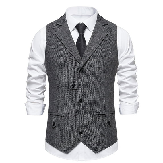 TMOYZQ Men's Herringbone Tweed Wool Formal Suit Vest Slim Business Casual Waistcoat Vest Tuxedo Vests with Notched Lapels Wedding Prom Party Dress Vest with Pockets