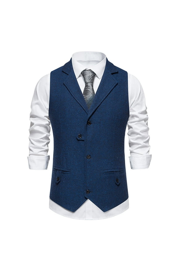 Men's Herringbone Tweed Wool Formal Suit Vest Slim Business Casual Waistcoat Vest Tuxedo Vests with Notched Lapels Wedding Prom Party Dress Vest with Pockets