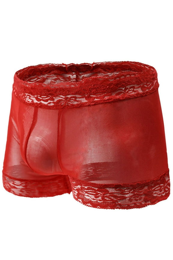 Men's High Waisted Erotic Underwear with Mesh Lace Large Flat Angle Pants Cake Belt Bow Lingerie