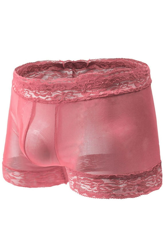 Men's High Waisted Erotic Underwear with Mesh Lace Large Flat Angle Pants Cake Belt Bow Lingerie