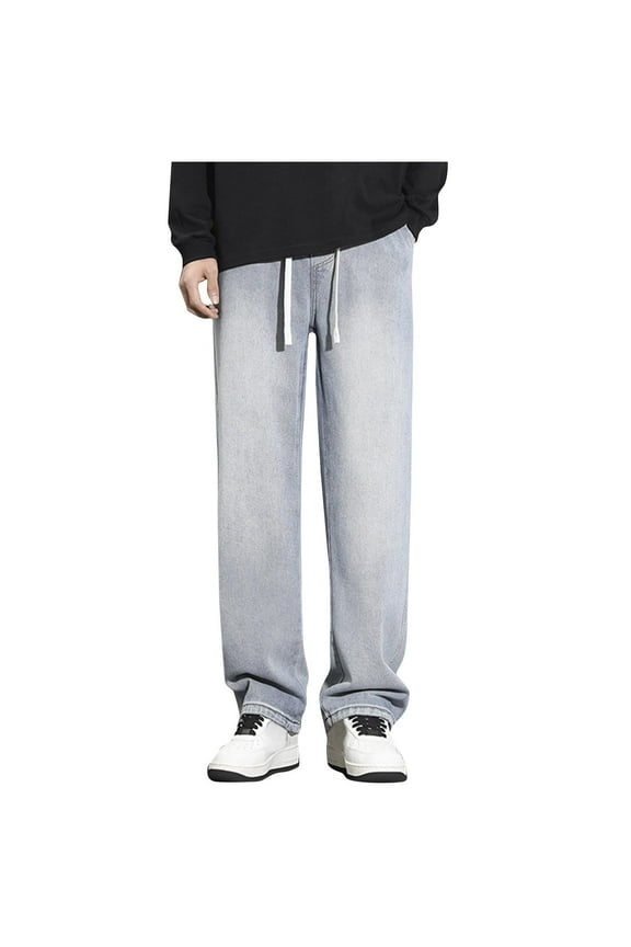 Men's Hip Hop Jean Joggers Loose Fit Streetwear Biker Baggy Jeans Pants Stylish Printed Cargo Denim Pants