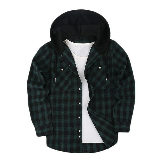 TMOYZQ Men's Hooded Plaid Shirt Lightweight Flannel Shirt Jacket Long Sleeve Button Down Fall Casual Shirt with Pockets (Available in Big & Tall)