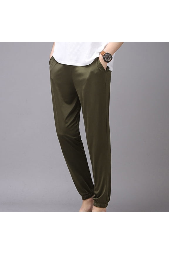Men's Ice Silk Quick Dry Stretch Athletic Work Pants Straight Leg Elestic Waist Sweatpants Lightweight Lounge Hiking Jogger Pants with Pockets