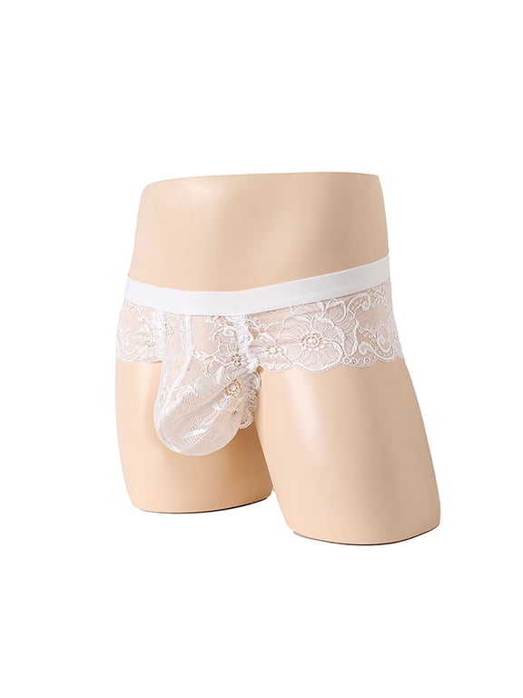 Men's Lace Frilly Thong Panties Sheer Mesh Bikini Briefs T-back G-string Underwear Low Rise Valentine's Day Thong Panties on Clearance