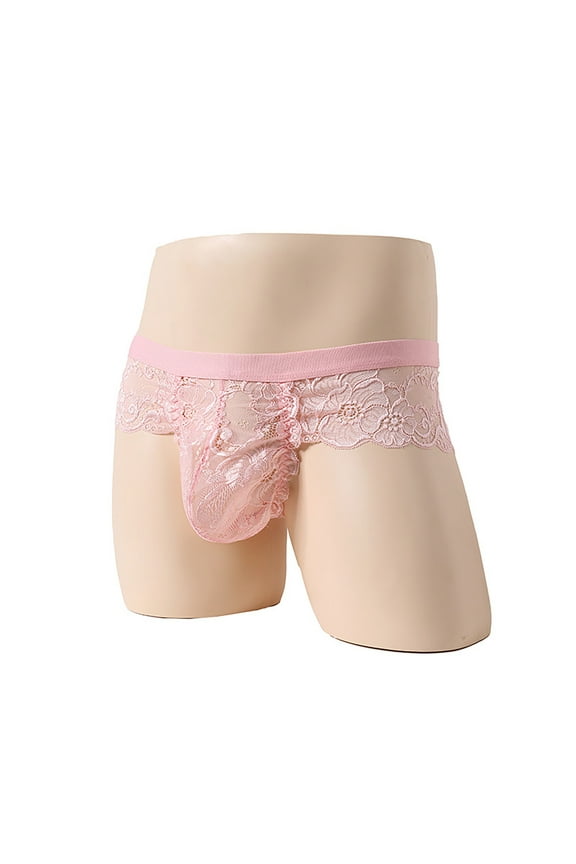 Men's Lace Frilly Thong Panties Sheer Mesh Bikini Briefs T-back G-string Underwear Low Rise Valentine's Day Thong Panties on Clearance