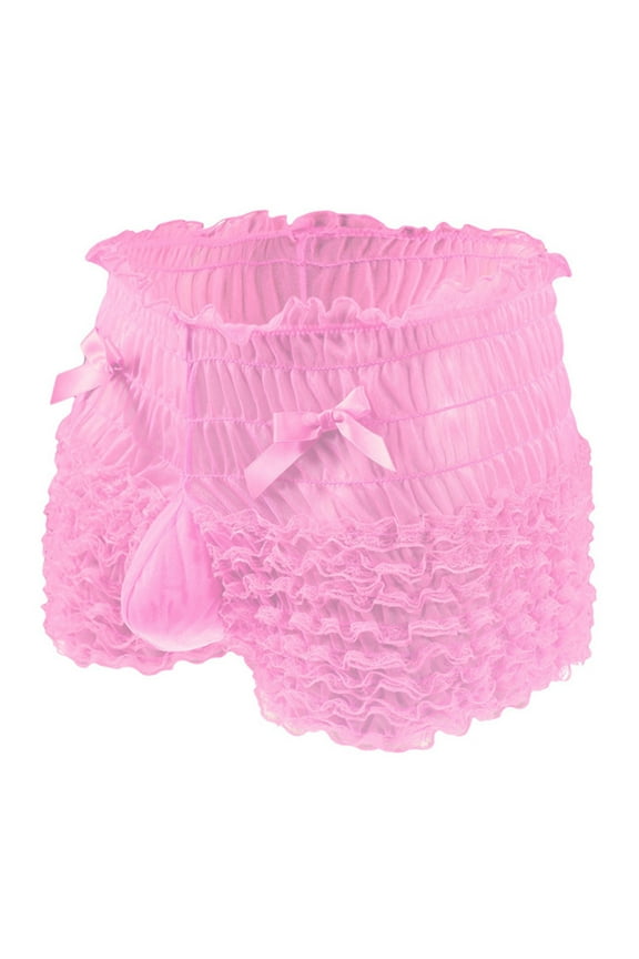 Men's Lace Ruffled Mini Boxer Briefs Underwear Breathable Seamless Panties See Through Underpants Bulge Pouch Trunks Boyshorts