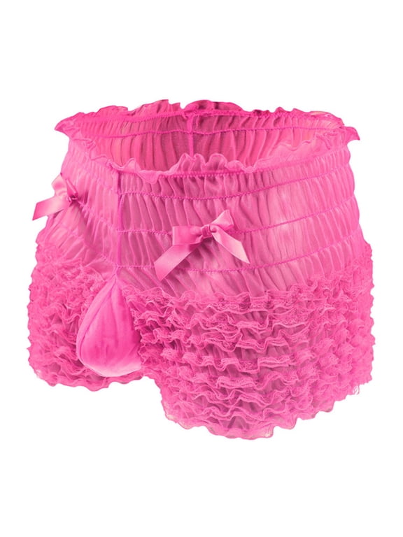 Men's Lace Ruffled Mini Boxer Briefs Underwear Breathable Seamless Panties See Through Underpants Bulge Pouch Trunks Boyshorts