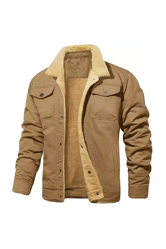 Men's Lapel Fleece Lined Bomber Jackets Winter Warm Thicken Windproof Parka Jacket Outdoor Snow Ski Coat Outerwear with Pockets,Available in Big&Tall