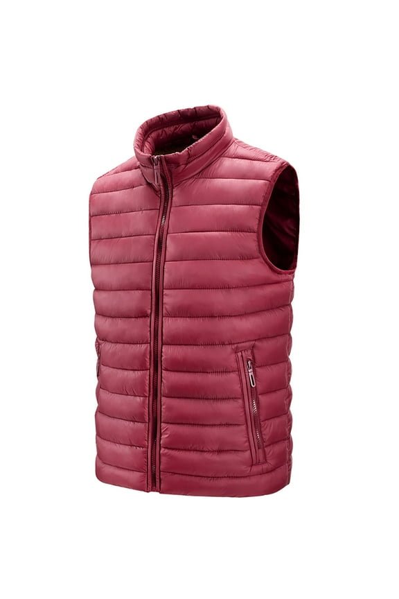 Men's Lightweight Packable Insulated Puffer Vest, Casual Stand Collar Sleeveless Padded Down Waistcoat Vest Outdoor Sports Travel Thermal Puffer Jacket Top Winter Coats with Zipper Pockets