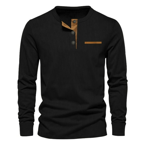 TMOYZQ Men's Long Sleeve Shirts Spring Casual Crewneck Pullover T-Shirt Stretch Textured Knit Tee Slim Fit Soft Button Up Blouse Tops with Pocket