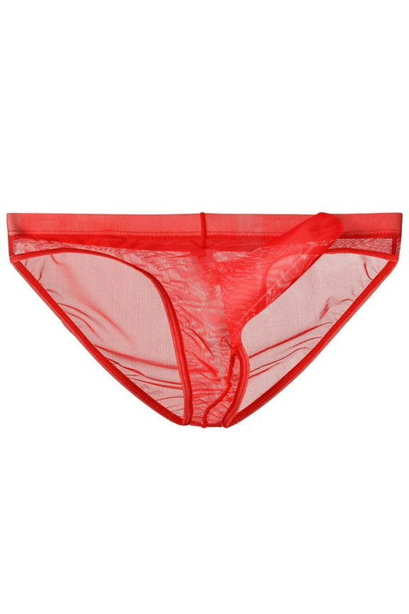 Men's Low Waist Triangle Briefs Super-Thin Transparent Mesh Breathable Bulge Pouch Bikini Briefs Underwear Male Underpants Panties